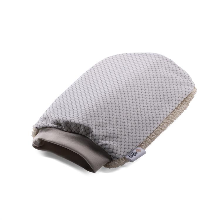 Exfoliating glove in white silver thread cotton